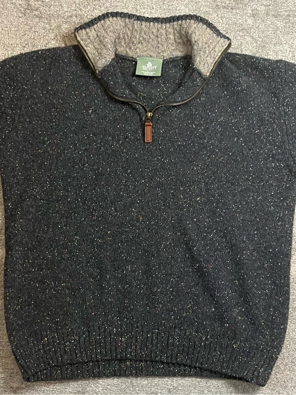 Aran Woollen Mills Quarter-Zip Speckled Knit Sweater - Lambs Wool Charcoal C1-50